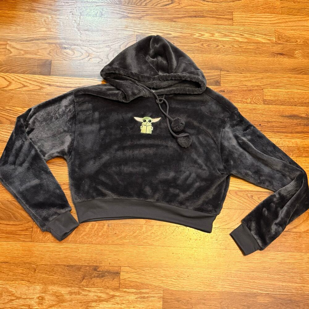 Star Wars Juniors Medium Gray Fuzzy Baby Yoda Hoodie Cosplay Emo Kidcore Cartoon